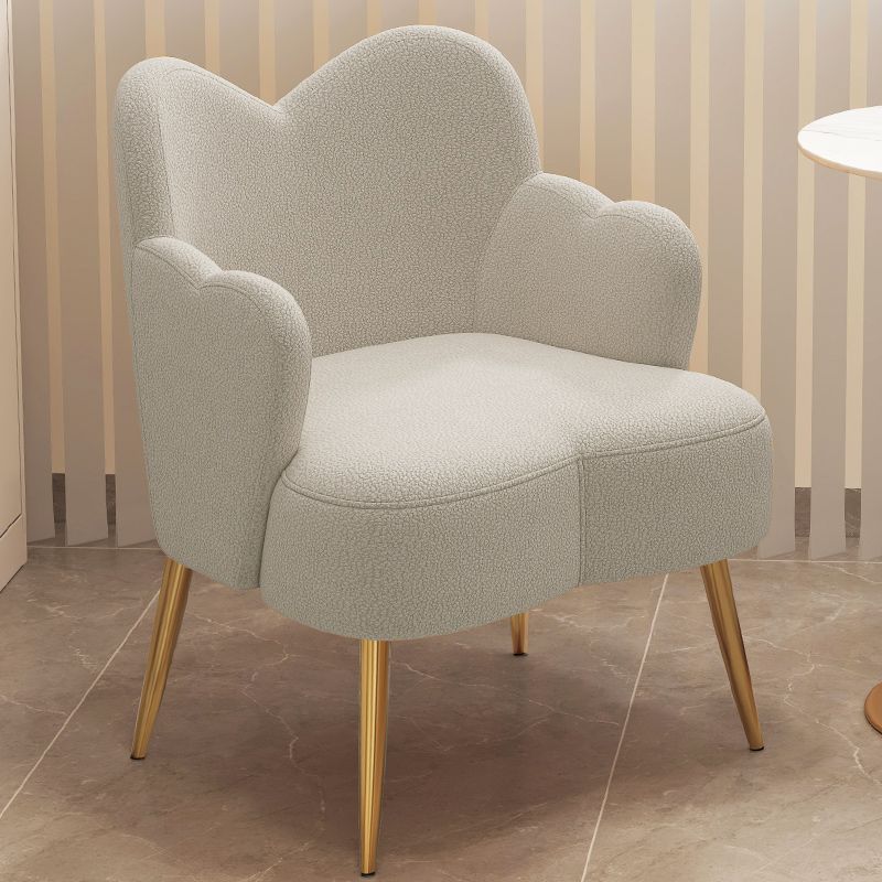 Modern Minimalist Cream Curve Sherpa Fabric Metal Vanity Stool Backrest Arm For Bedroom