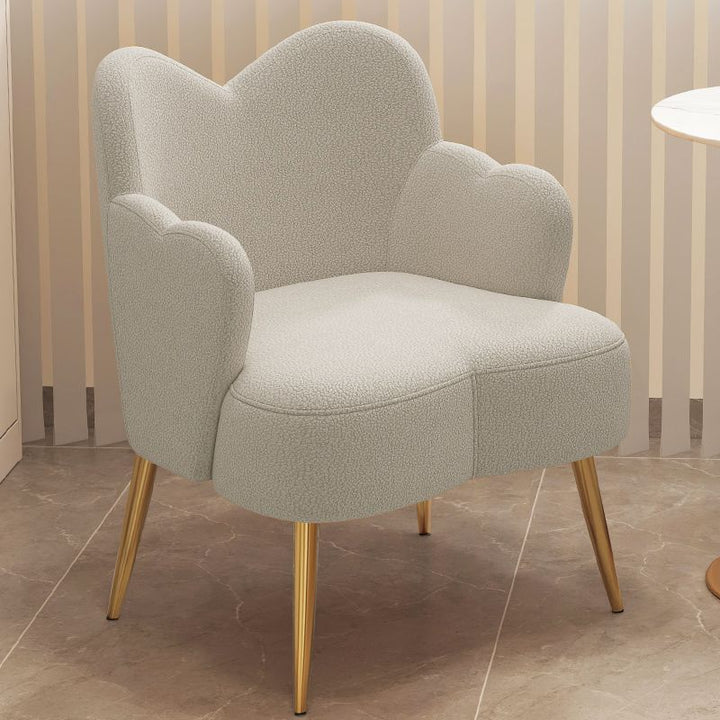 Modern Minimalist Cream Curve Sherpa Fabric Metal Vanity Stool Backrest Arm For Bedroom