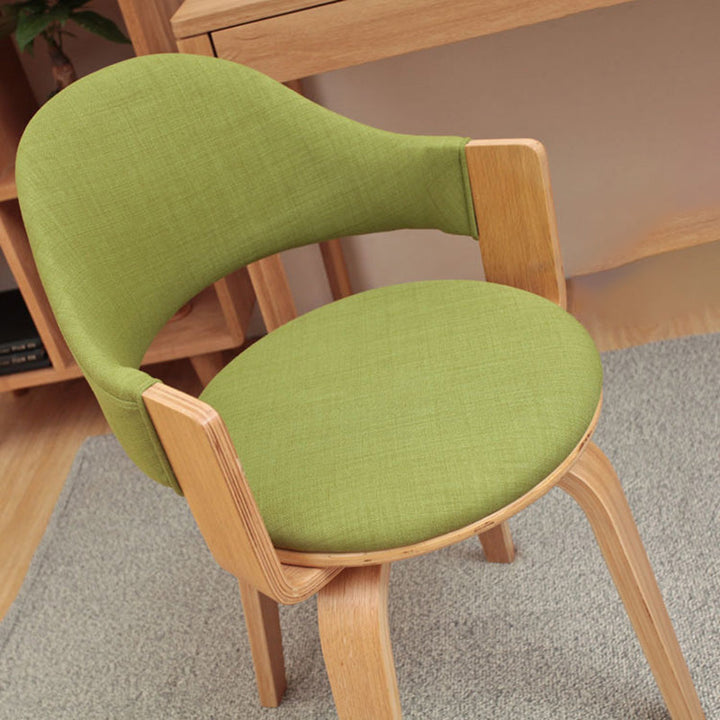 Contemporary Nordic Round PU Leather Upholstered Wood Frame Ergonomic Swivel Chair Backrest Armrest For Home Office