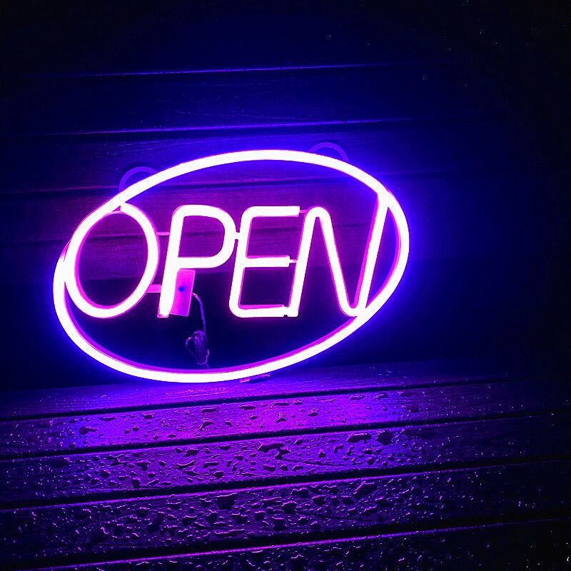 Modern Art Deco Waterproof PS OPEN LED Outdoor Hanging Neon Wall Sconce Lamp For Dining Room