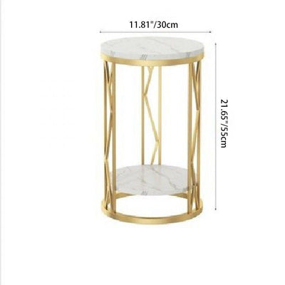 Mesa de Centro Moderna de Lujo Redonda con Tapa de Hierro y Estante de Roca para Sala de Estar 