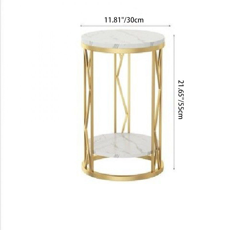 Mesa de Centro Moderna de Lujo Redonda con Tapa de Hierro y Estante de Roca para Sala de Estar 
