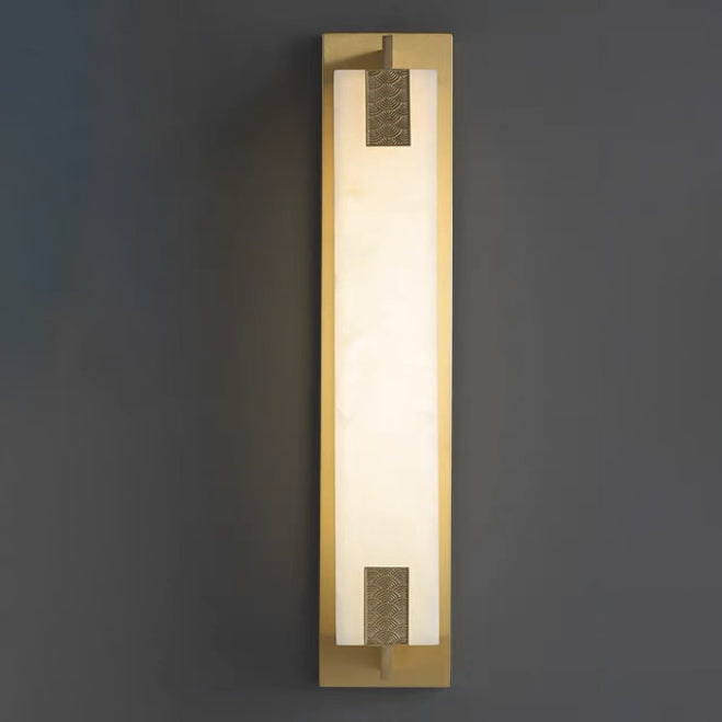 Modern Transitional Rectangular Copper Marble LED Outdoor Wall Sconce Lamp For Outdoor Patio