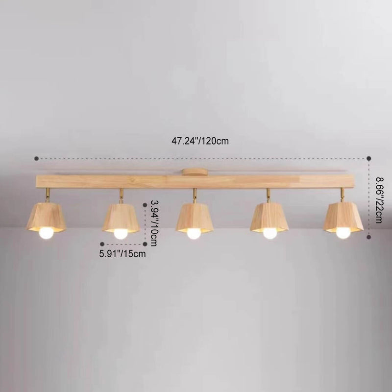 Luz de techo semiempotrada de madera tradicional japonesa Polígono 1/5 luces para dormitorio 