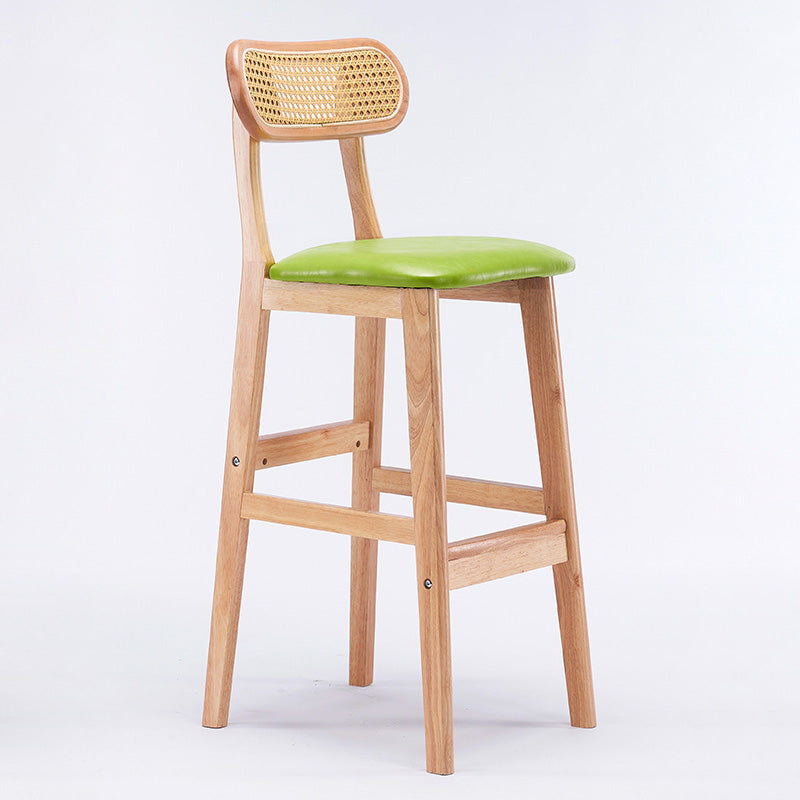 Tabouret de comptoir moderne minimaliste en cuir PU avec rotin rembourré en bois de caoutchouc, dossier ouvert, repose-pieds pour cuisine 