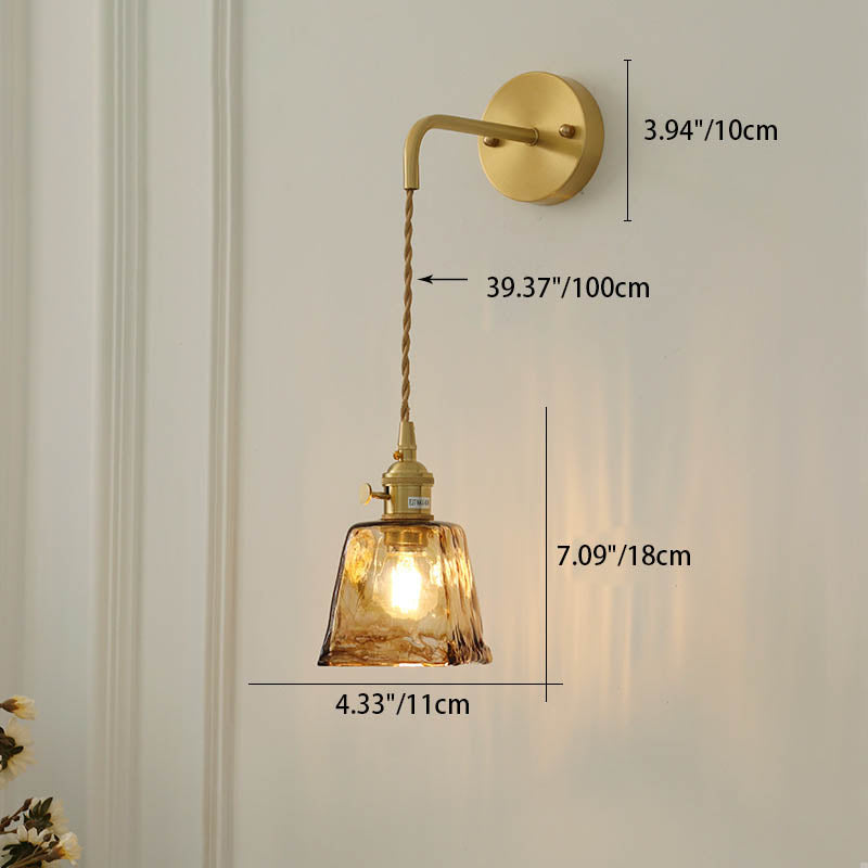 Modern Eclectic Amber Brass Glass Geometric Jar 1-Light Wall Sconce Lamp For Living Room