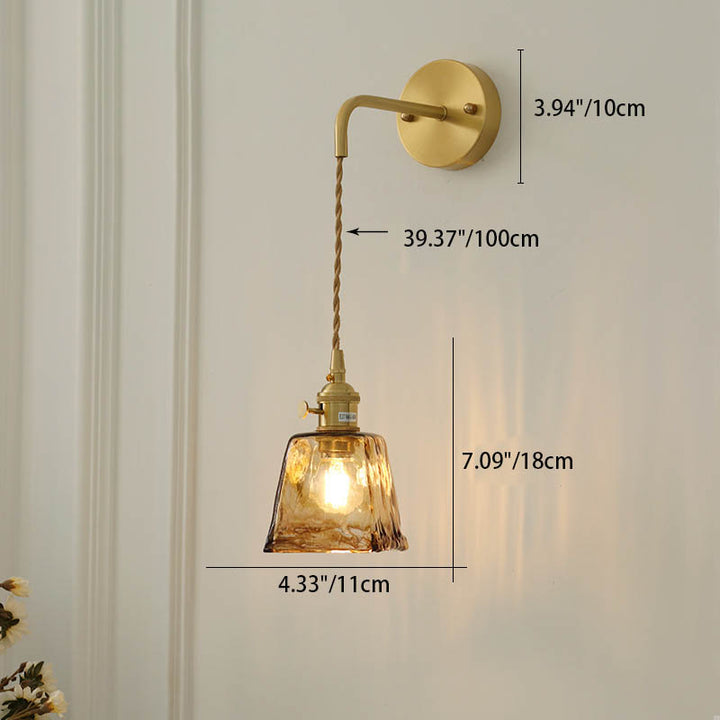 Modern Eclectic Amber Brass Glass Geometric Jar 1-Light Wall Sconce Lamp For Living Room