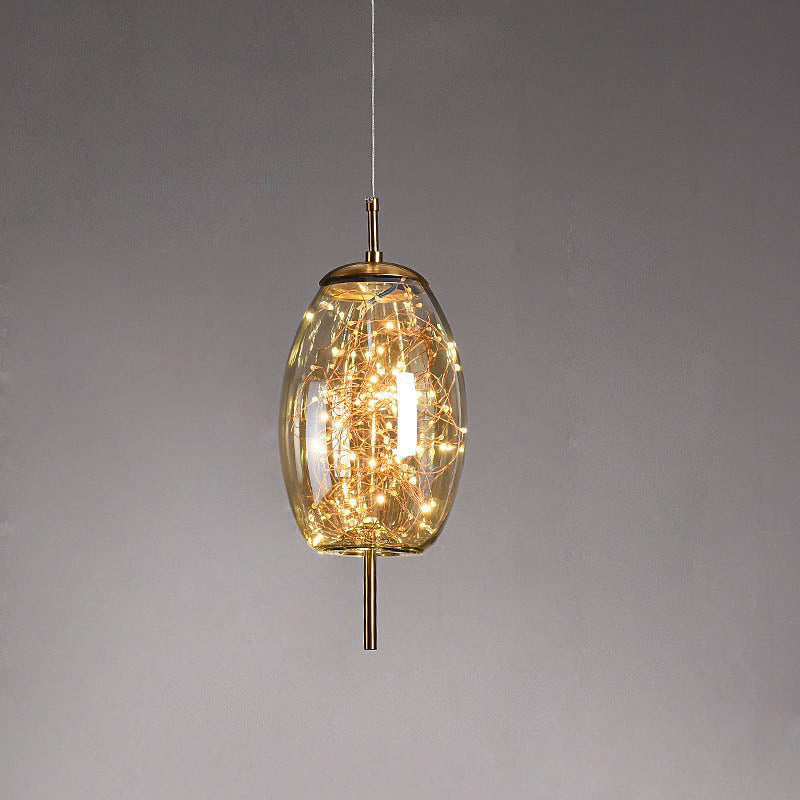Zeitgenössisches skandinavisches zylindrisches ovales Glas 1-Licht Pendelleuchte für das Schlafzimmer 