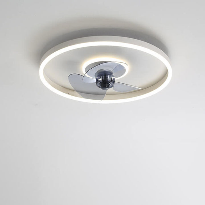 Contemporary Nordic Round Iron Silicone Aluminum Invisible LED Flush Mount Ceiling Fan Light For Living Room &amp; Bedroom