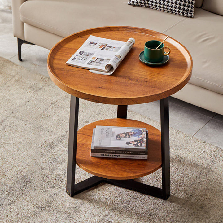 Contemporary Nordic Round Iron MDF Coffee Table 2-Tier For Living Room