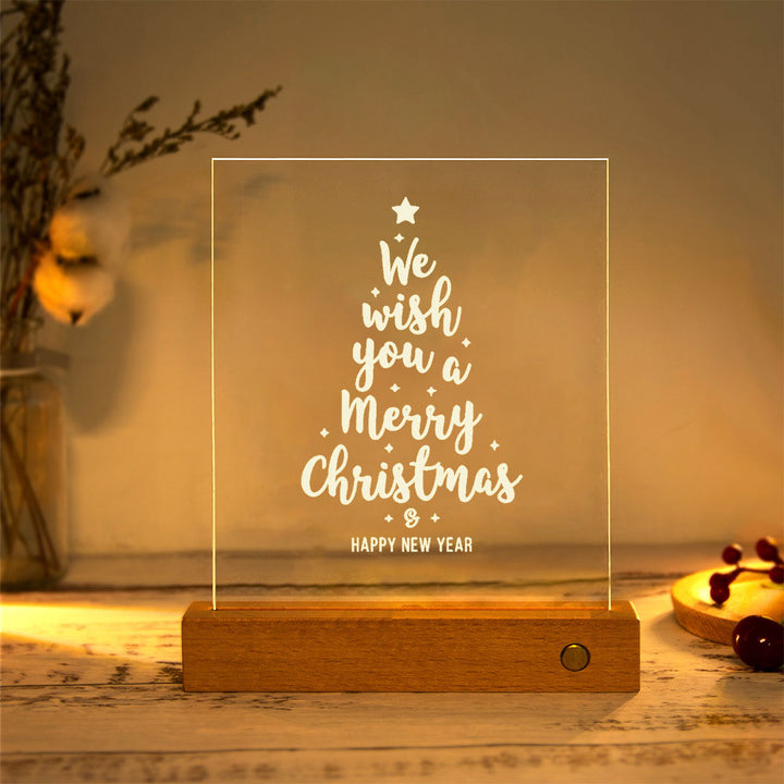 Moderne Weihnachtsrechteckige Acrylplatte Massivholz USB LED Tischlampe 