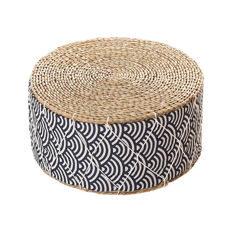 Contemporary Creative Round Cattail Fabric Low Stool For Living Room