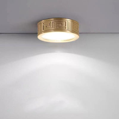 Traditional Chinese Cylinder Brass Frame Spotlight LED Flush Mount Ceiling Light For Living Room