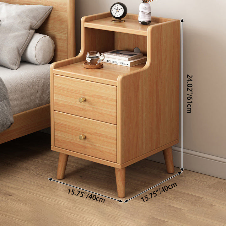 Table de nuit rectangulaire en bois traditionnel chinois avec panneau de densité à 2 tiroirs pour chambre à coucher 