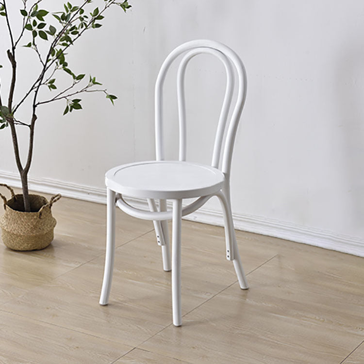 Contemporary Retro Faux Rattan Rubberwood Round Arched Dining Chair Backrest For Dining Room