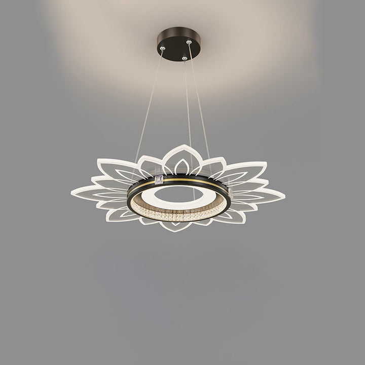 Lustre LED contemporain en acrylique cristal de luxe avec abat-jour en forme de fleur pour chambre 