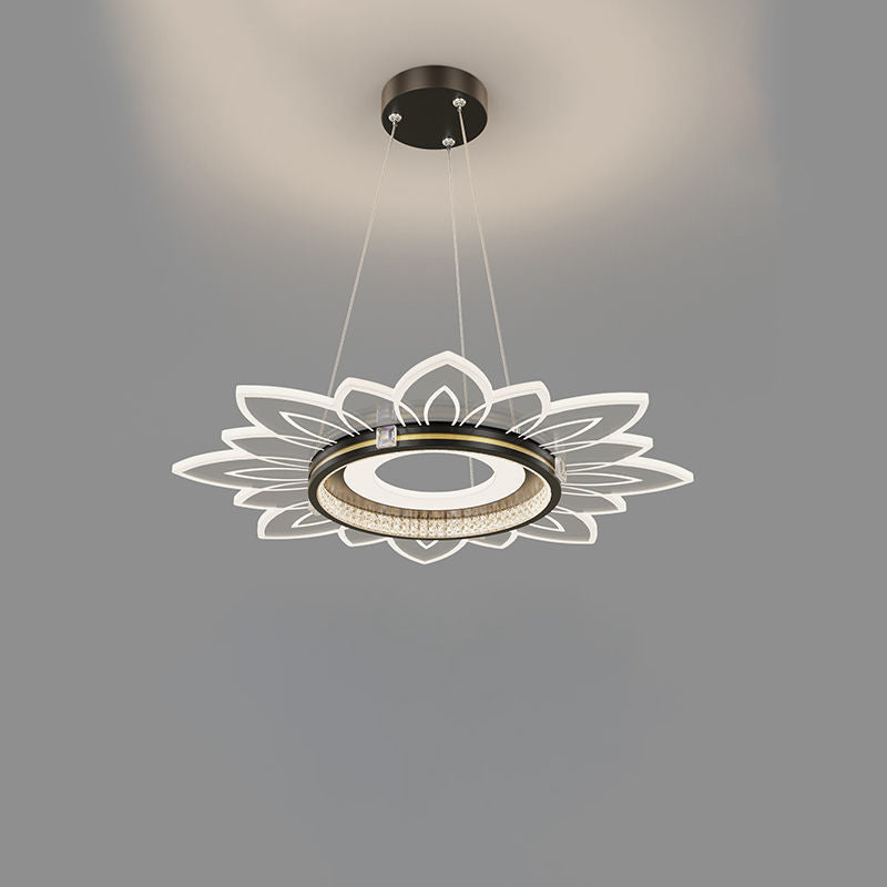 Lustre LED contemporain en acrylique cristal de luxe avec abat-jour en forme de fleur pour chambre 