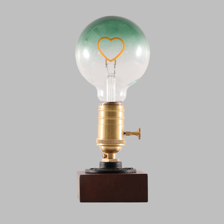 Contemporary Retro Square Base Elliptical Bulb Aluminium Copper Walnut 1-Light Table Lamp For Bedside