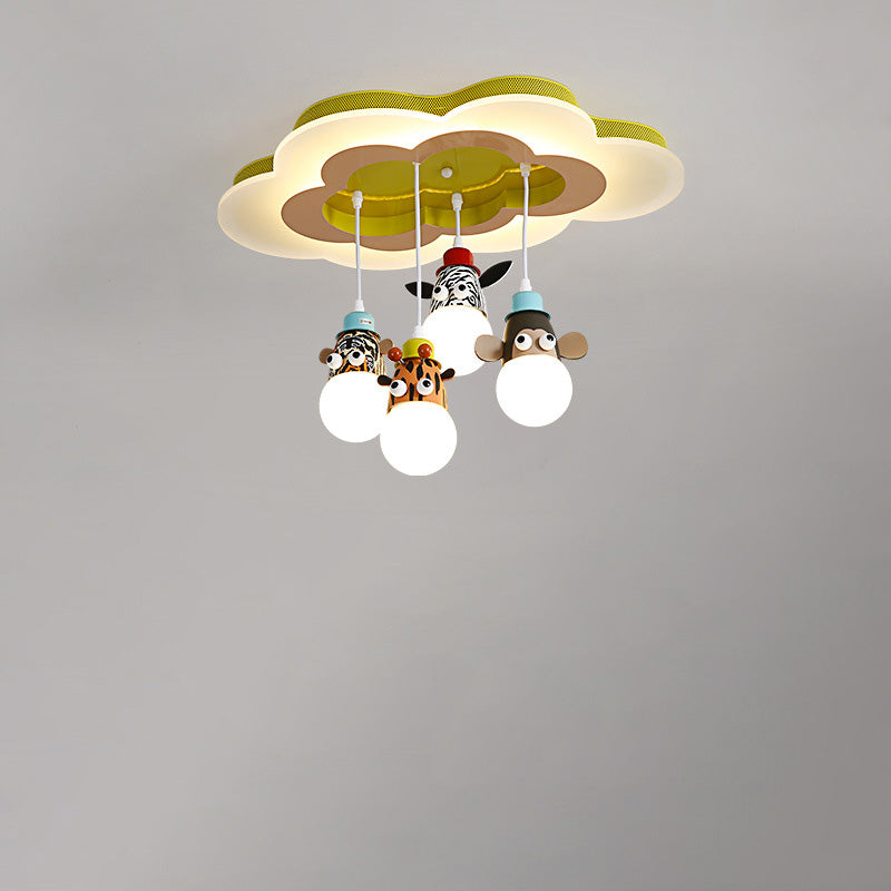 Modern Art Deco Cartoon Clouds Glass Iron LED Flush Mount Ceiling Light For Living Room