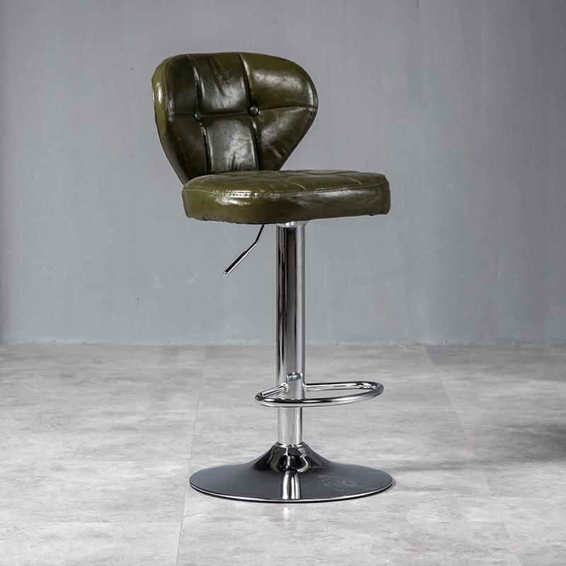 Tabouret de bar métallique carré minimaliste moderne en cuir ciré huilé avec dossier sans accoudoirs pour salle à manger 