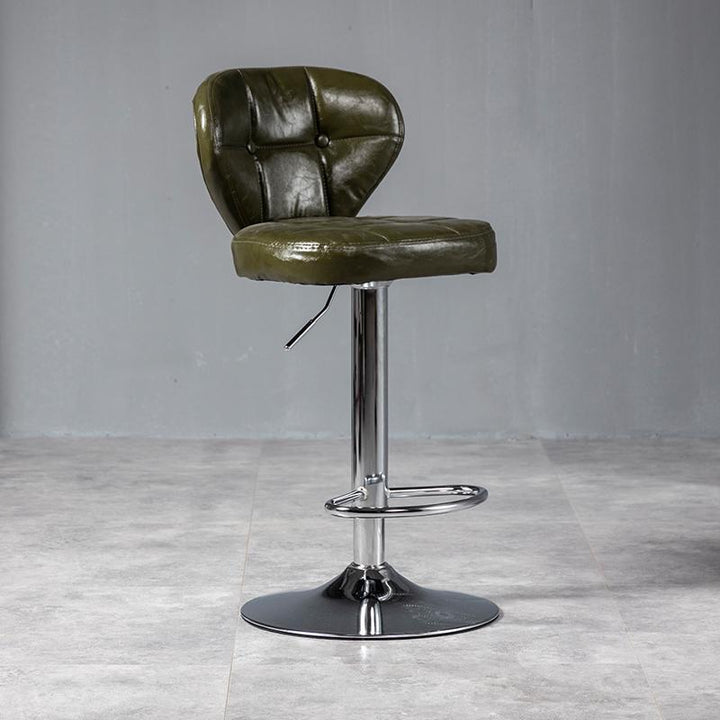 Tabouret de bar métallique carré minimaliste moderne en cuir ciré huilé avec dossier sans accoudoirs pour salle à manger 