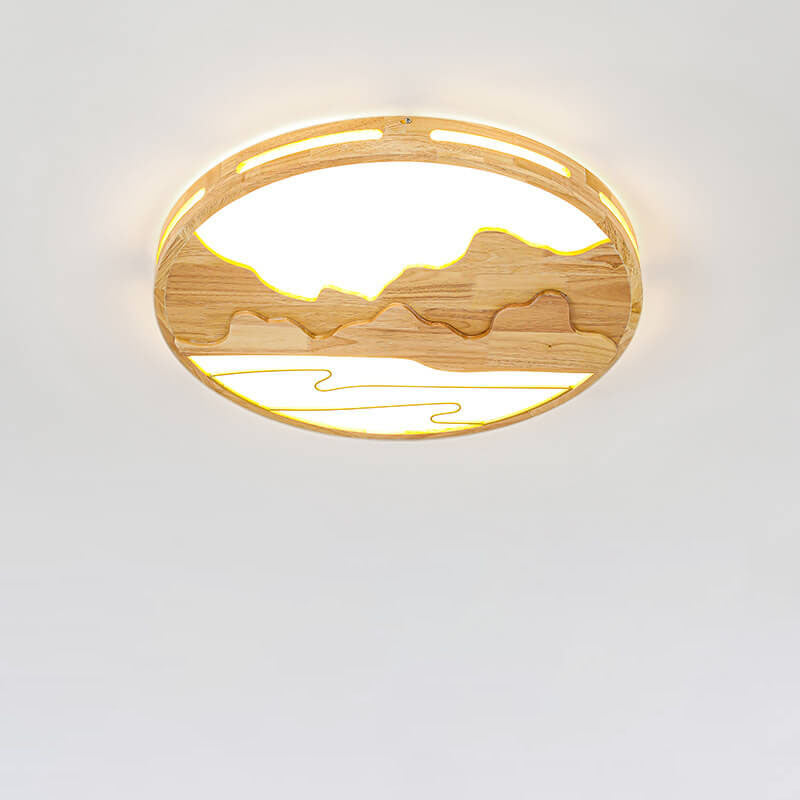 Plafonnier LED rond en bois moderne chinois avec design de montagne 