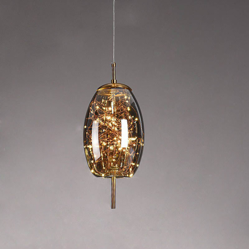 Zeitgenössisches skandinavisches zylindrisches ovales Glas 1-Licht Pendelleuchte für das Schlafzimmer 