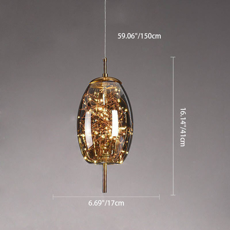Zeitgenössisches skandinavisches zylindrisches ovales Glas 1-Licht Pendelleuchte für das Schlafzimmer 