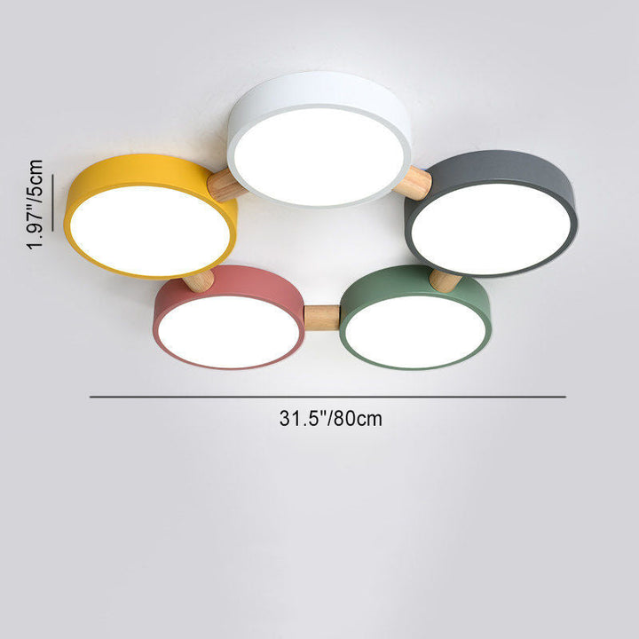 Plafonnier LED moderne scandinave macaron fer géométrique rond abat-jour en bois pour chambre à coucher 