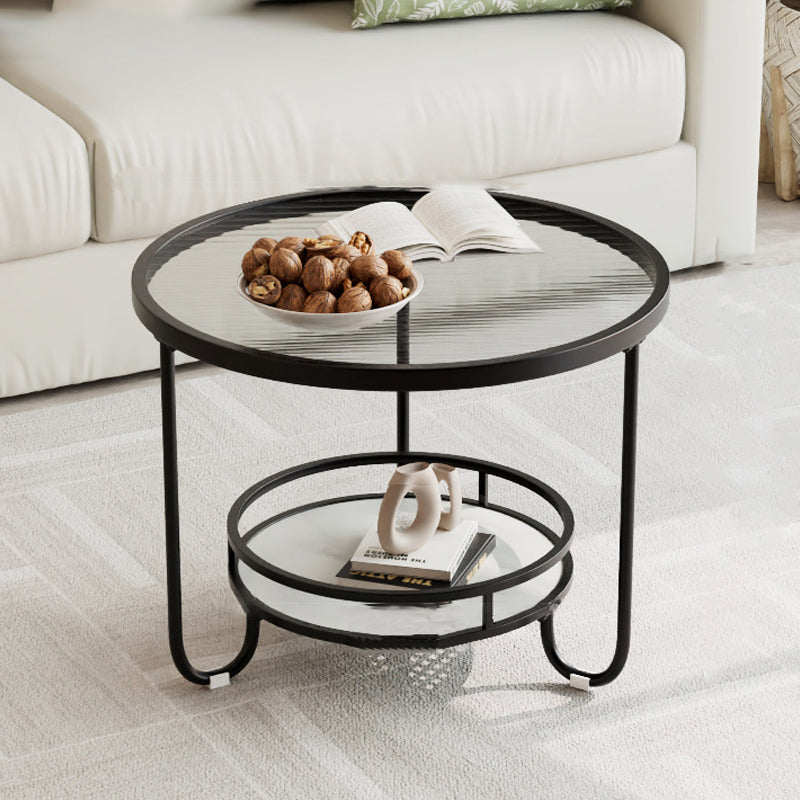 Table basse ronde en verre strié à la simplicité moderne, à deux niveaux, pour le salon 