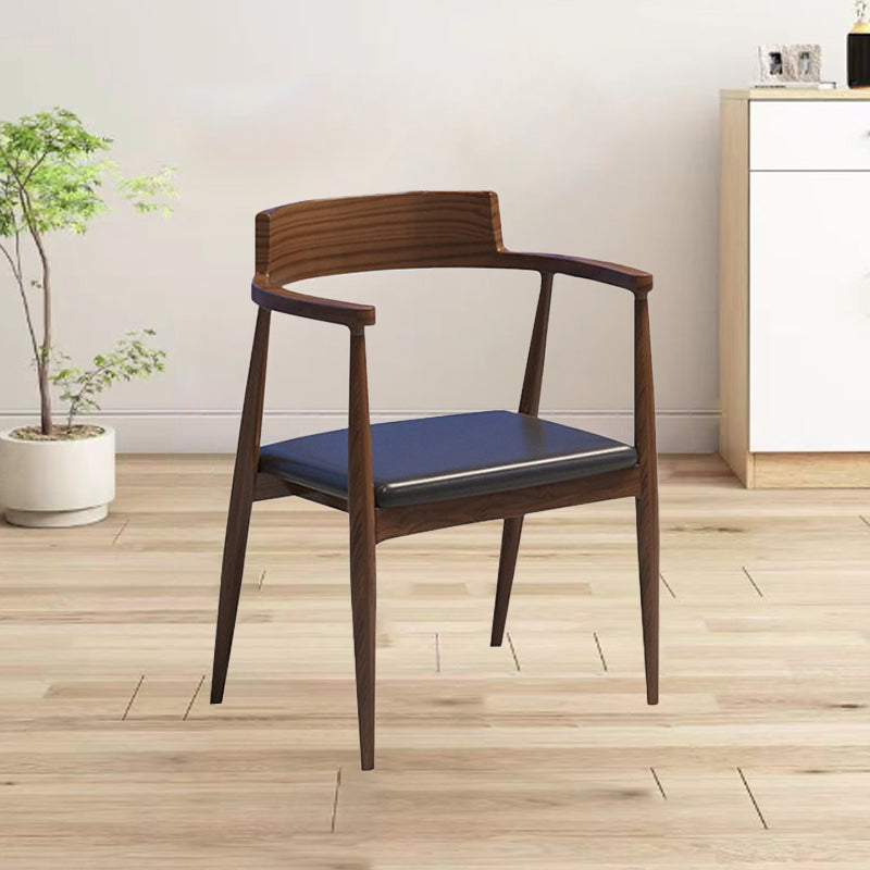 Silla de comedor con respaldo y reposabrazos en arco cuadrado de madera, cuero PU y esponja de simplicidad moderna para comedor 