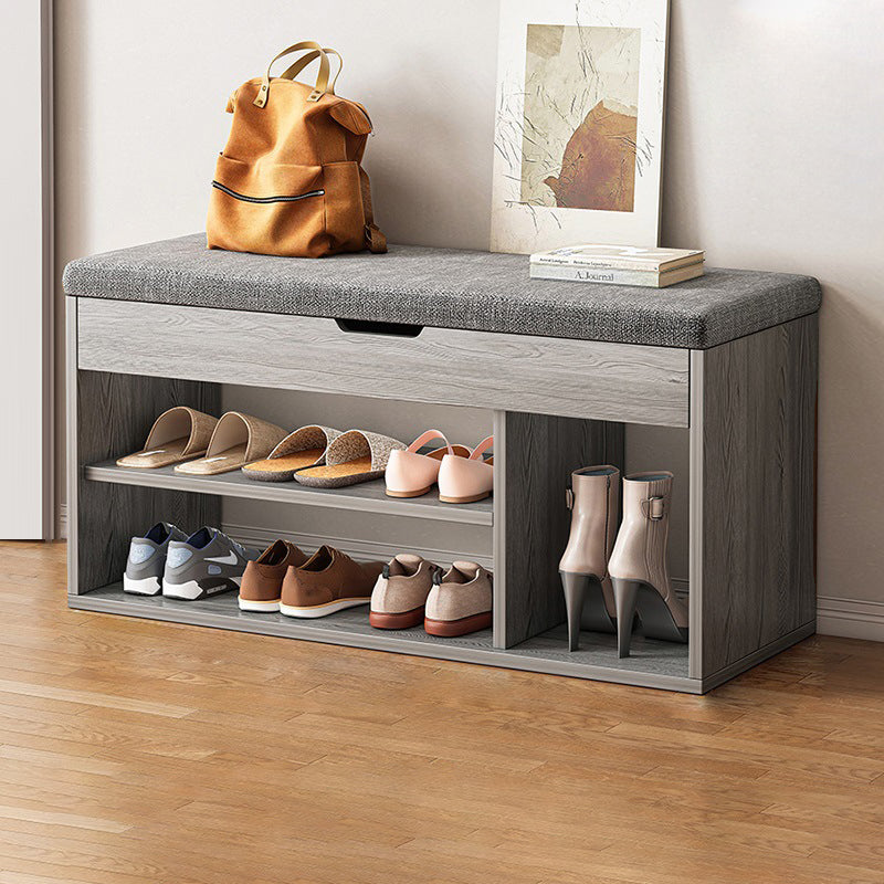 Rangement à chaussures moderne minimaliste rectangulaire en tissu, cuir PU et bois à 3 niveaux pour entrées 