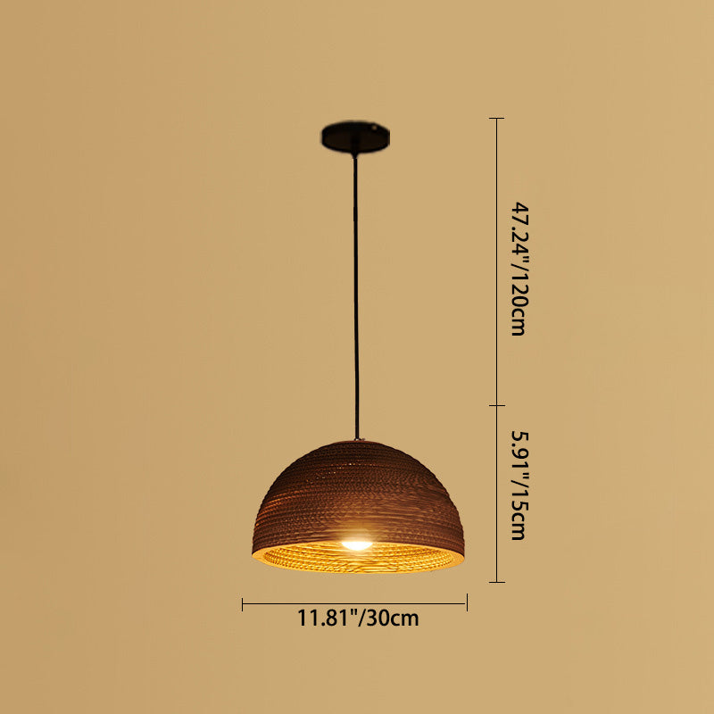 Zeitgenössische Retro Papier elliptische sphärische Glocke Trapez Halbkreis polygonale 1-Licht Pendelleuchte für Esszimmer 