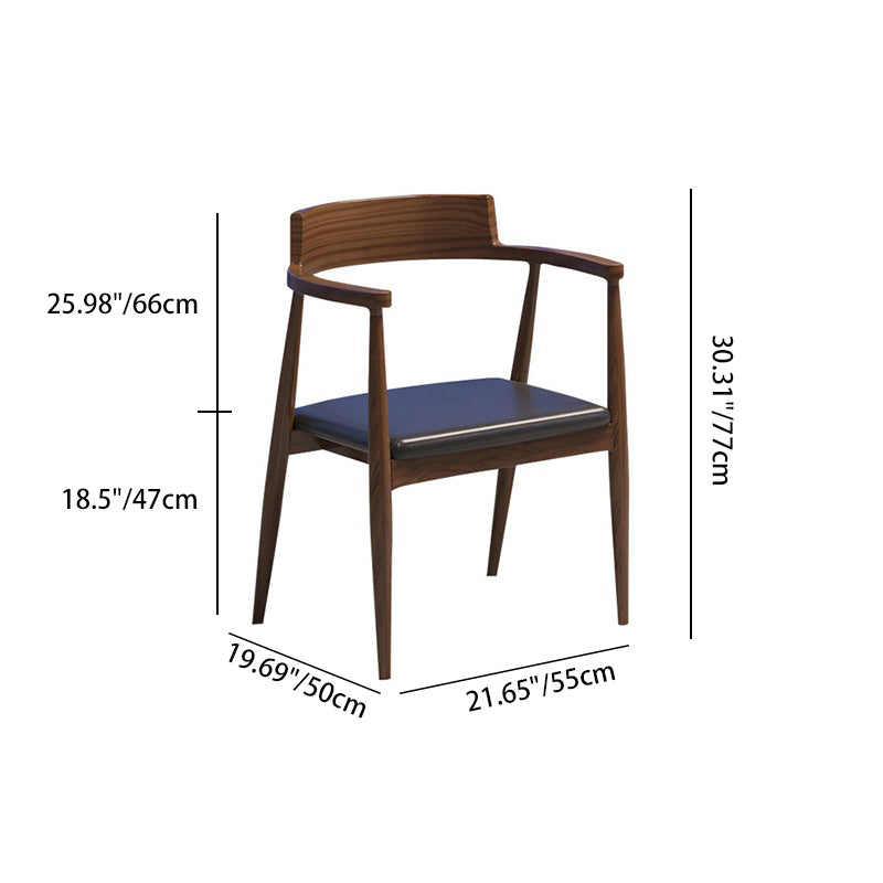 Silla de comedor con respaldo y reposabrazos en arco cuadrado de madera, cuero PU y esponja de simplicidad moderna para comedor 