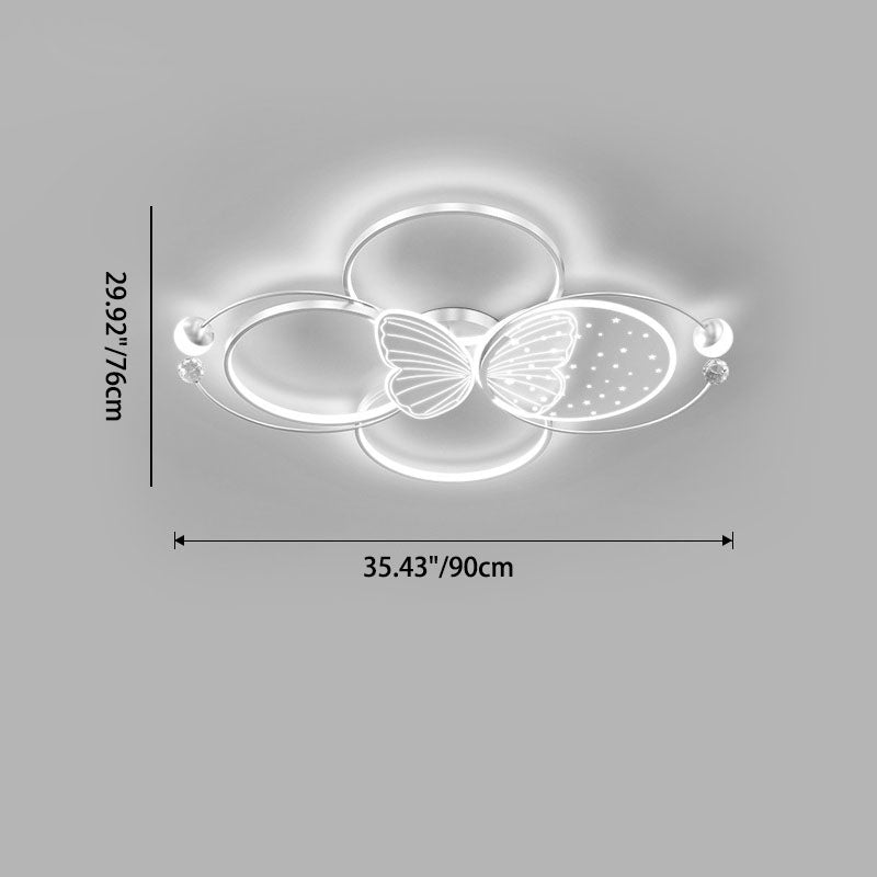 Luz de techo LED empotrada de hierro acrílico creativa contemporánea con mariposa para dormitorio 