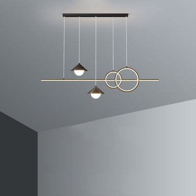 Moderne minimalistische Streifen Kegel Kreis Eisen Acryl LED Kronleuchter Insel Licht für Esszimmer 