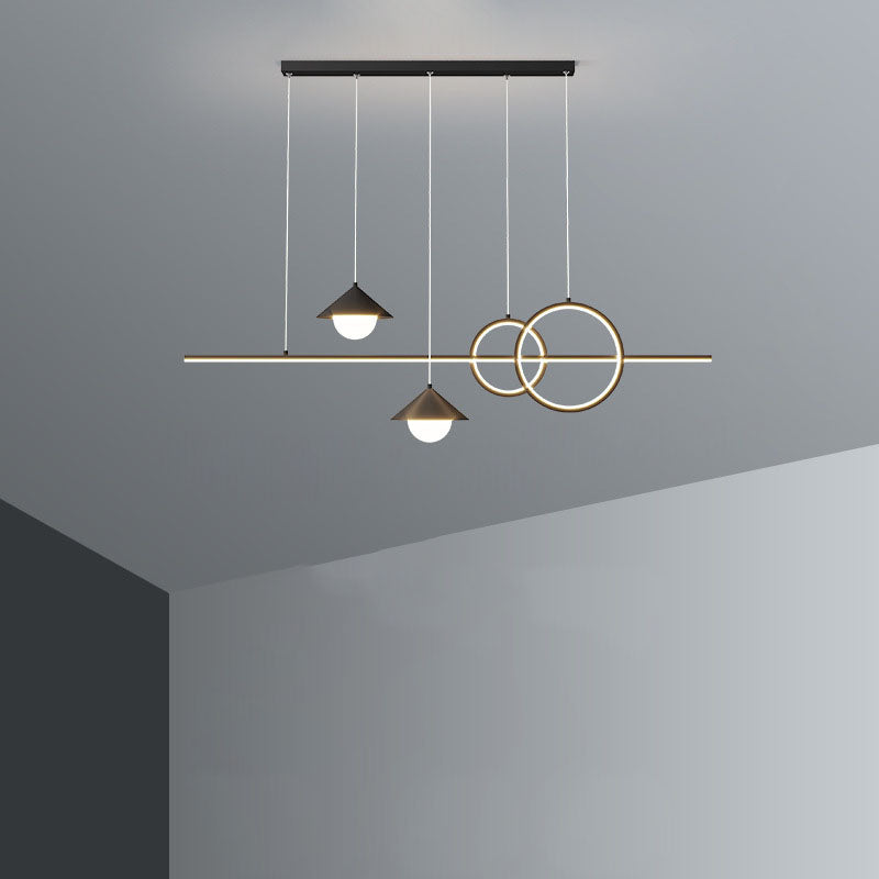 Moderne minimalistische Streifen Kegel Kreis Eisen Acryl LED Kronleuchter Insel Licht für Esszimmer 