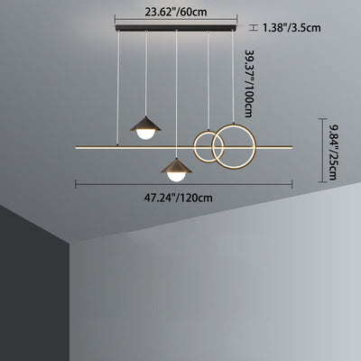 Moderne minimalistische Streifen Kegel Kreis Eisen Acryl LED Kronleuchter Insel Licht für Esszimmer 