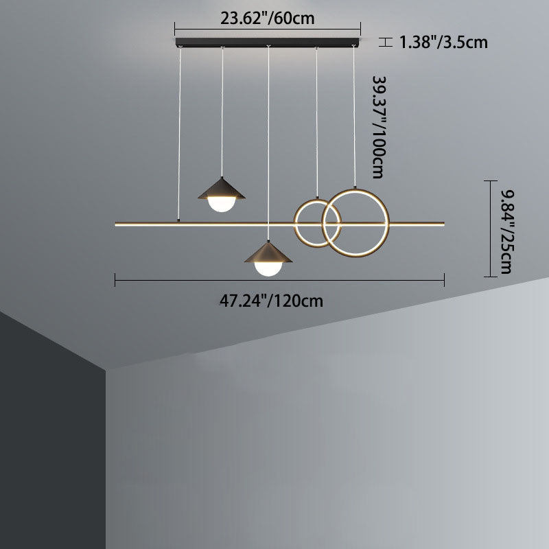 Moderne minimalistische Streifen Kegel Kreis Eisen Acryl LED Kronleuchter Insel Licht für Esszimmer 