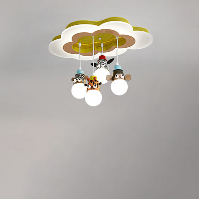 Modern Art Deco Cartoon Clouds Glass Iron LED Flush Mount Ceiling Light For Living Room