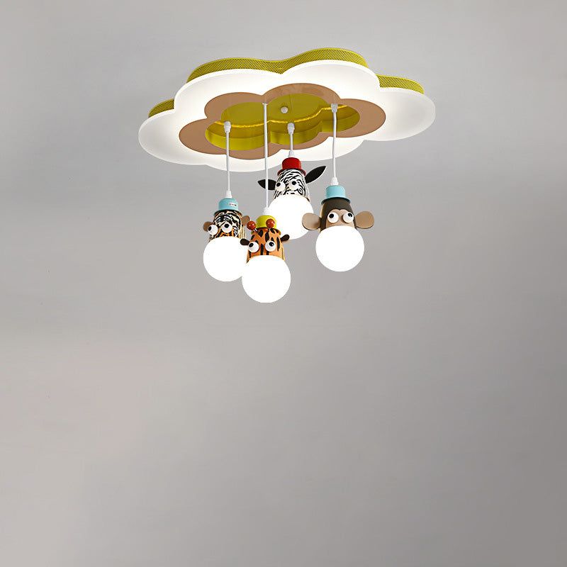 Modern Art Deco Cartoon Clouds Glass Iron LED Flush Mount Ceiling Light For Living Room