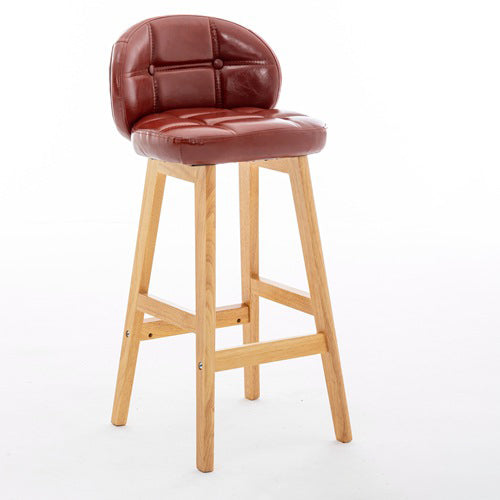 Moderner minimalistischer quadratischer Holz-Leder-Schaum-Barhocker mit vier Beinen und Rückenlehne für das Esszimmer 