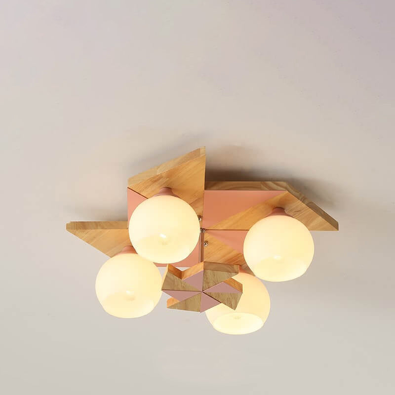 Scandinavian Modern Childlike Giraffe Diamond Pentagram Windmill Iron Wood Glass 4/5 Light Semi-Flush Mount Ceiling Light