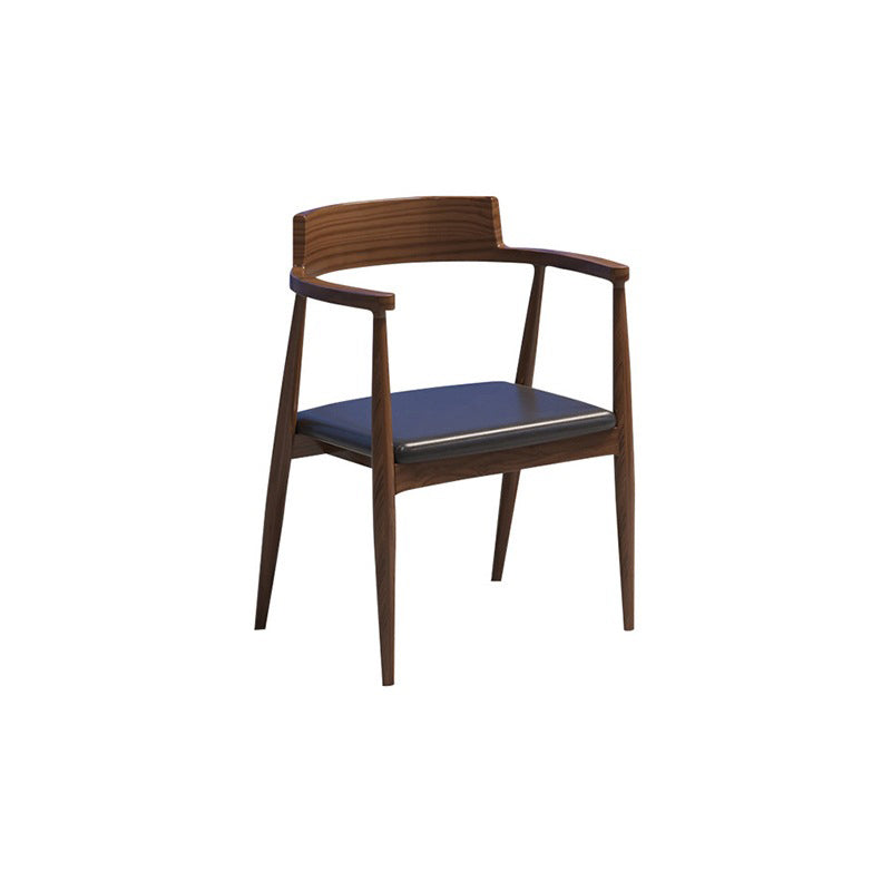 Silla de comedor con respaldo y reposabrazos en arco cuadrado de madera, cuero PU y esponja de simplicidad moderna para comedor 