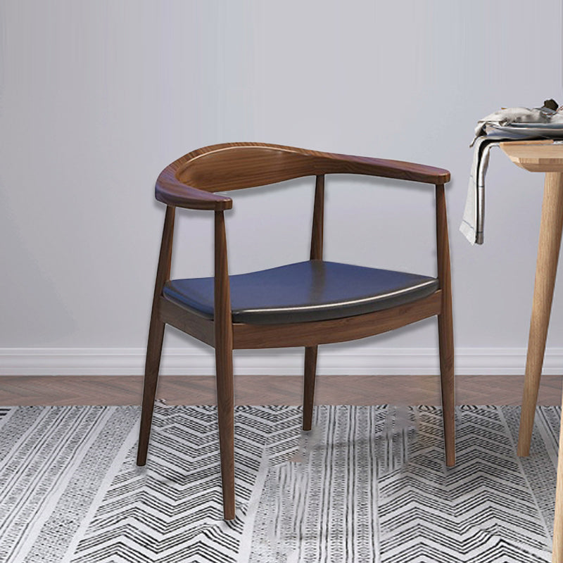 Silla de comedor con respaldo y reposabrazos en arco cuadrado de madera, cuero PU y esponja de simplicidad moderna para comedor 
