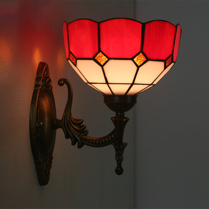 Applique murale en verre à demi-cercle traditionnel Tiffany 1 lumière pour chambre 
