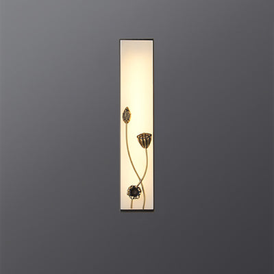 Applique murale LED traditionnelle en cuivre chinois marbre cubique feuille de bambou fleur de lotus ginkgo biloba pour chevet 