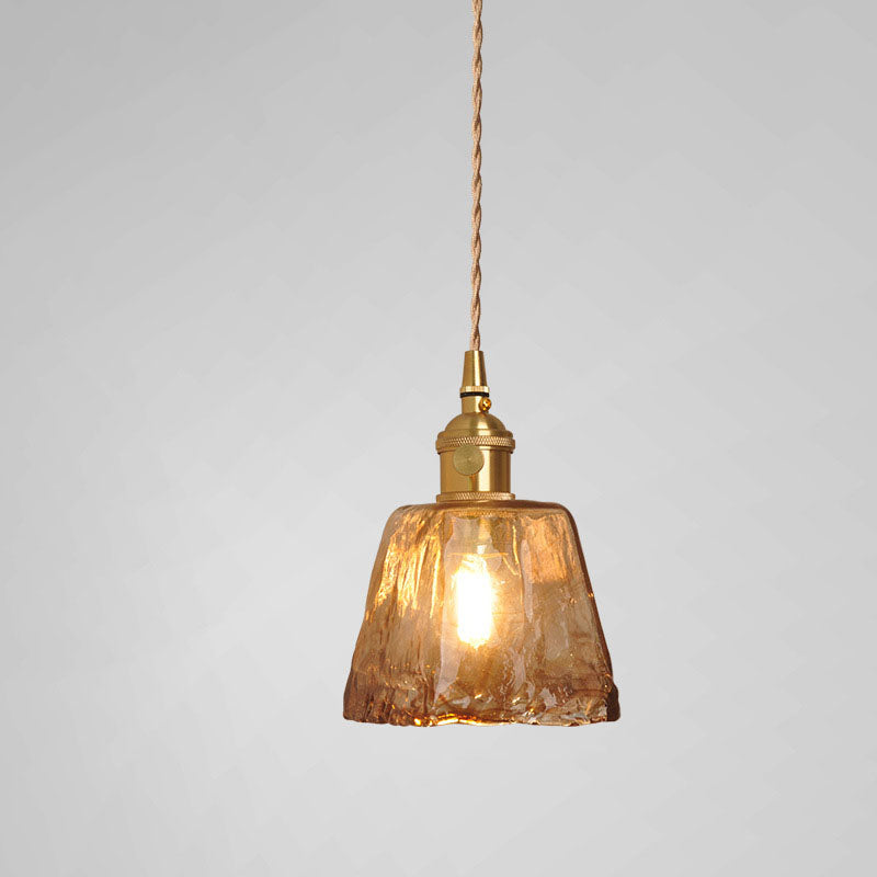 Zeitgenössische Retro Messing geometrische quadratische Bernstein Glas Schatten 1-Licht Pendelleuchte für Wohnzimmer