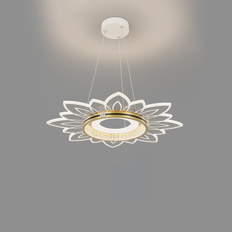 Lustre LED contemporain en acrylique cristal de luxe avec abat-jour en forme de fleur pour chambre 