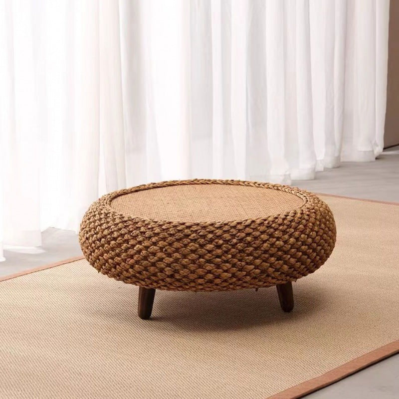 Traditional Japanese Oval Narcissus Rattan Poplar Wood Coffee Table Storage For Living Room